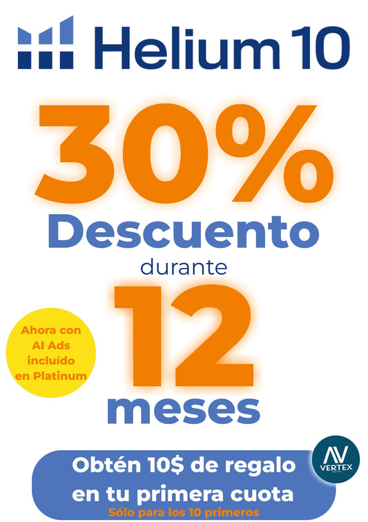 30% de Descuento en Helium10 por 1 Año + 10$ de Regalo
